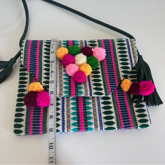 Boho Women’s Woven Pom Pom Tassel Crossbody Bag - Picture 8 of 8